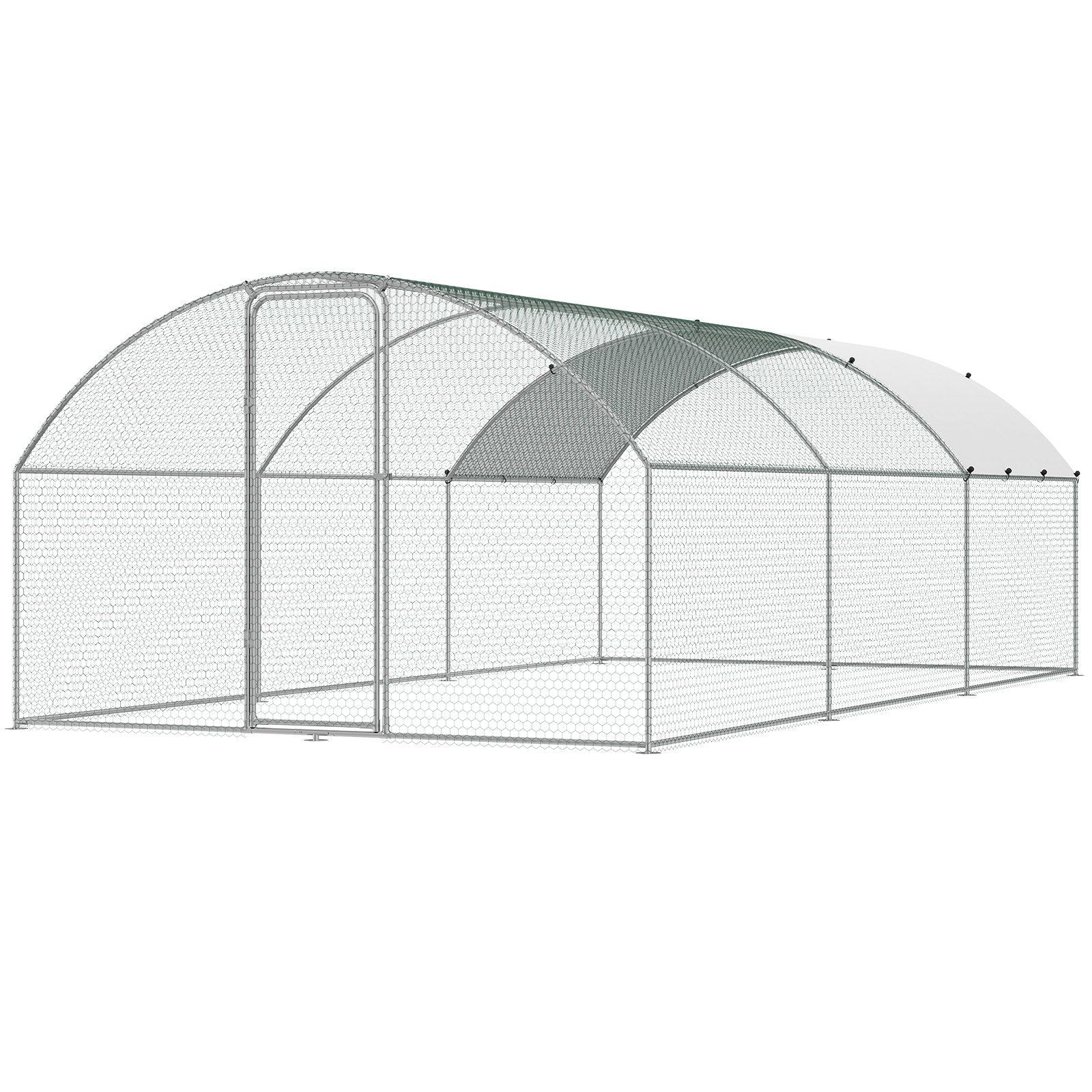 VEVOR Large Metal Chicken Coop with Run, 9.8x19.3x6.5 ft Walk-in Chicken Runs for Yard with Cover, Doom Roof Hen House with Secu