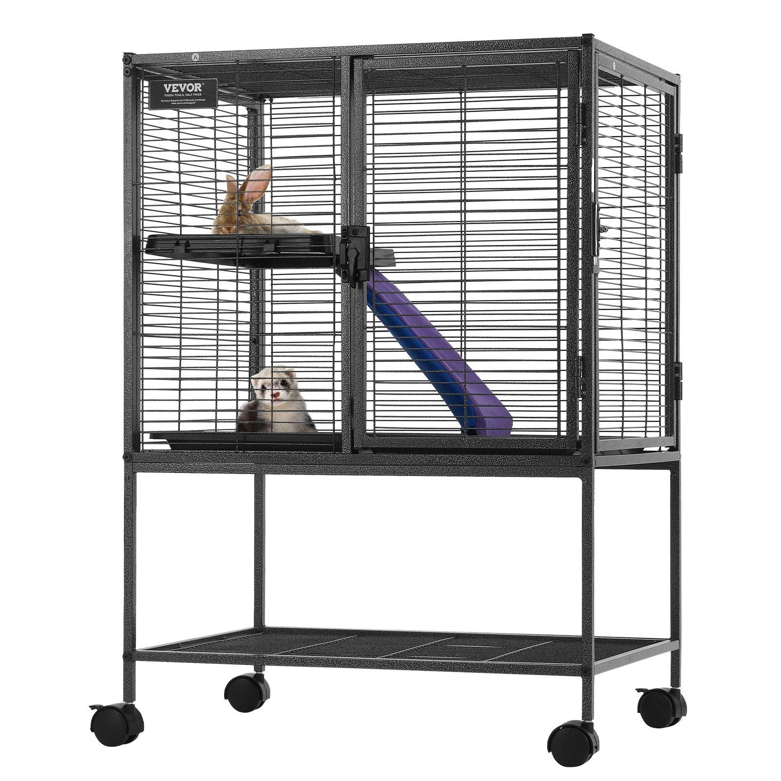 VEVOR 34 Metal Small Animal Cage 2-Tier Rolling Ferret Cage with Tray A Ramp