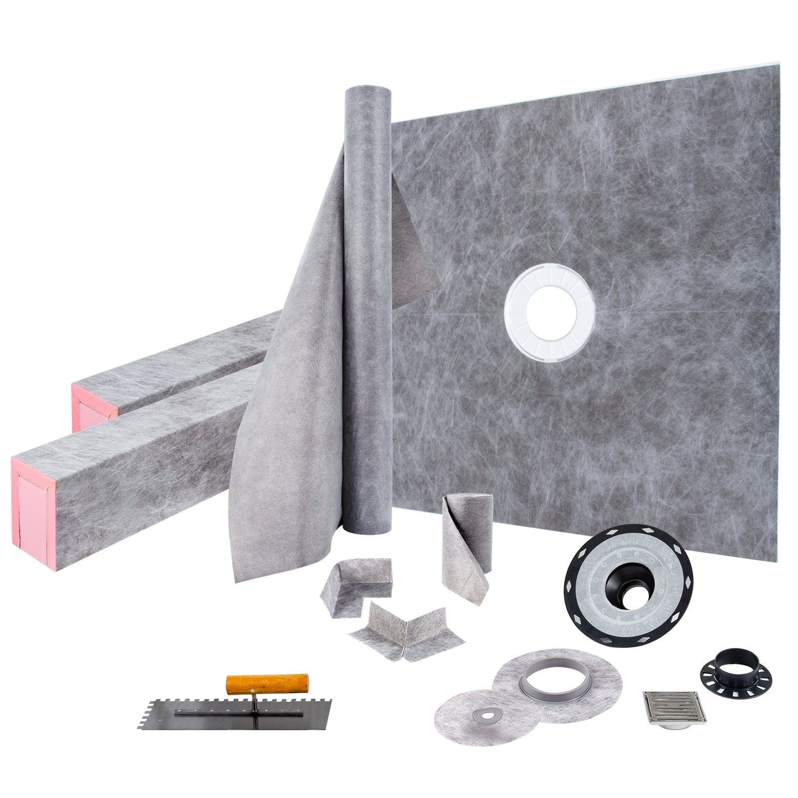 VEVOR Shower Curb Kit, 48x48 Watertight Shower Curb Overlay with 4 PVC Central Bonding Flange, 4 Stainless Steel Grate, 2 Cuttab