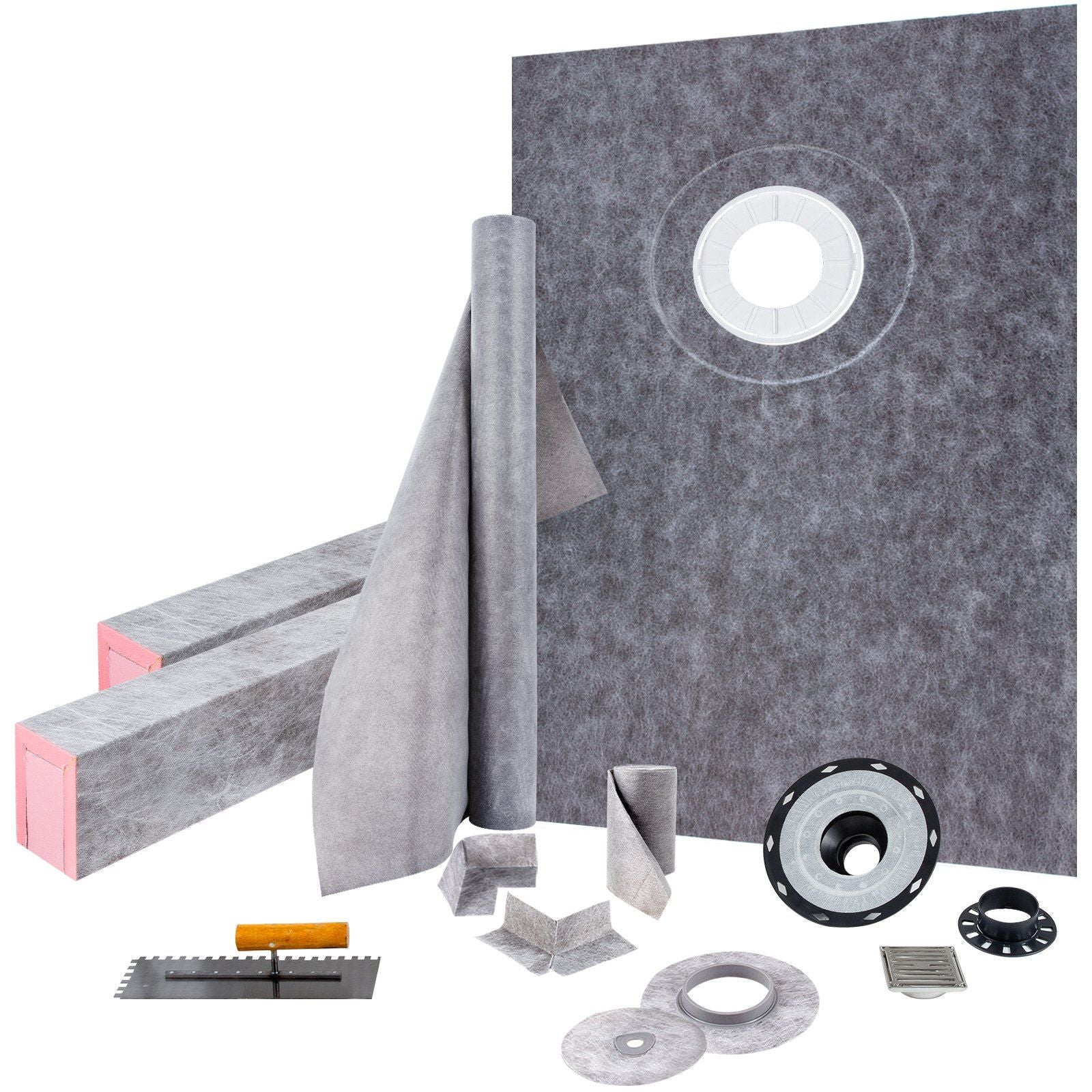 VEVOR Shower Curb Kit, 38x60 Watertight Shower Curb Overlay with 4 ABS Offset Bonding Flange, 4 Stainless Steel Grate, 2 Cuttabl