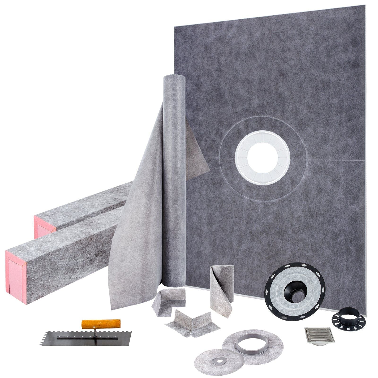 VEVOR Shower Curb Kit, 38x60 Watertight Shower Curb Overlay with 4 PVC Central Bonding Flange, 4 Stainless Steel Grate, 2 Cuttab