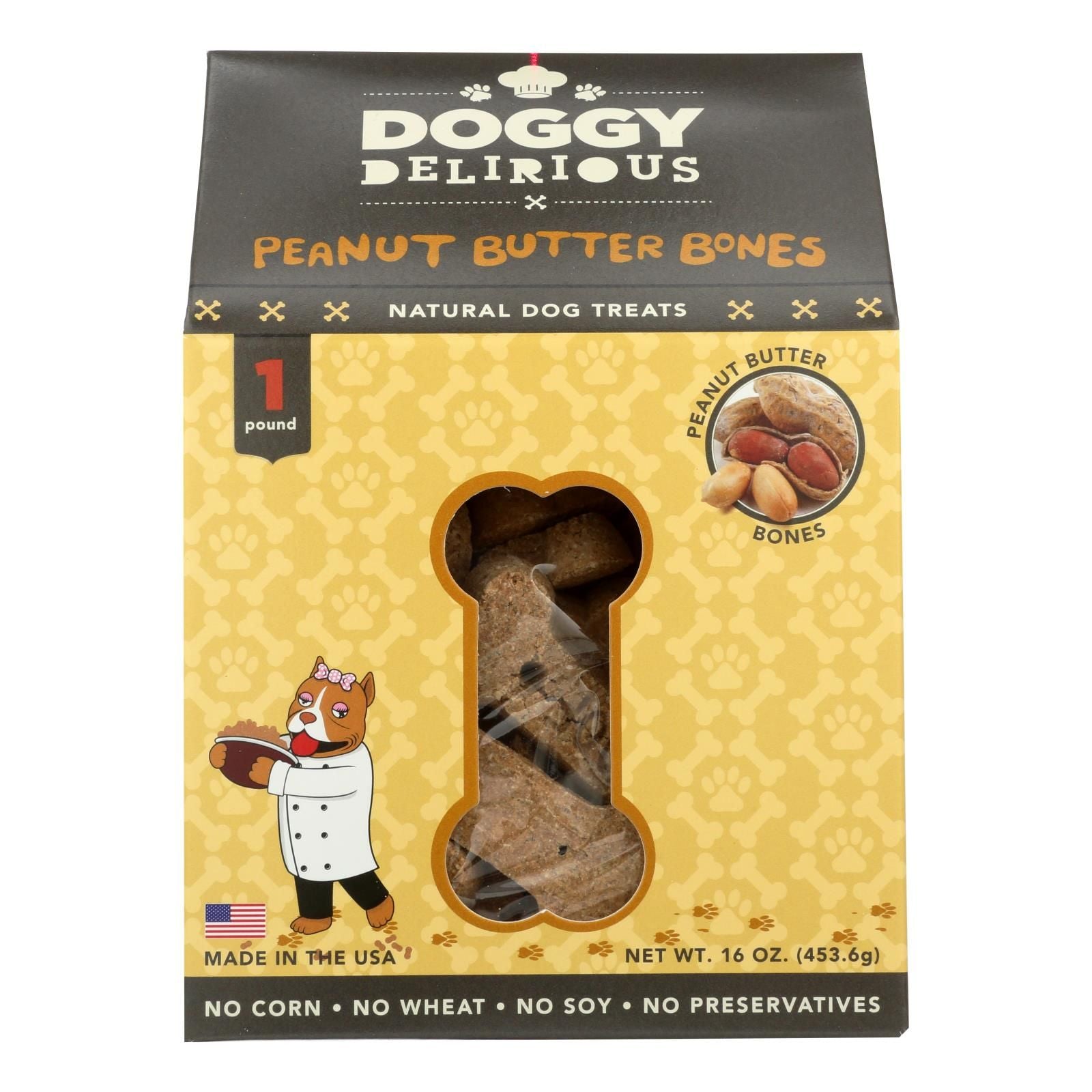 Doggy Delirious Dog Treats - Peanut Butter Bones - Case of 6 - 16 oz(D0102HXWPP6.)