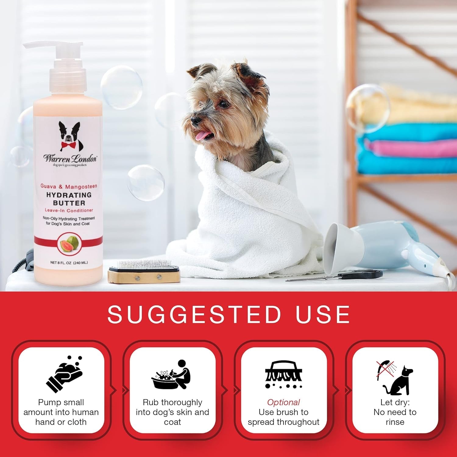 Warren London Dog Shampoo Conditioner Combo Detangler Moisturizer 8oz