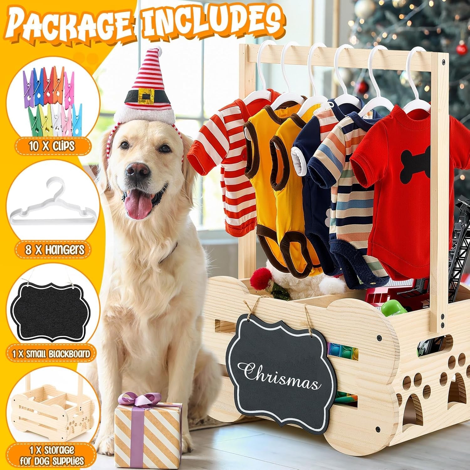 Dog Storage Organizer Wooden Closet Toy Clothes Rack Hangers 20in