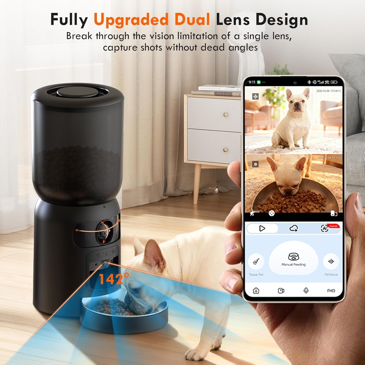 Automatic Pet Feeder Smart Camera 5L WiFi App Control Dual Power