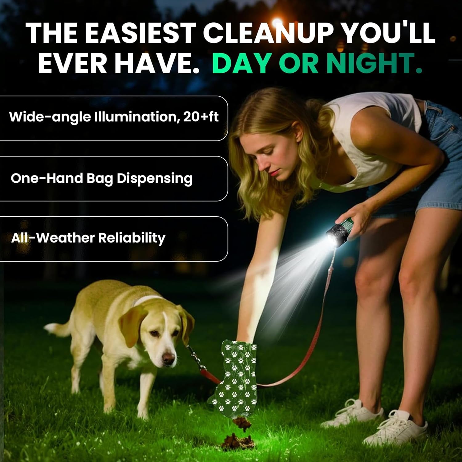 Dog Poop Bag Dispenser LED Flashlight USB C Rechargeable 45 Bags