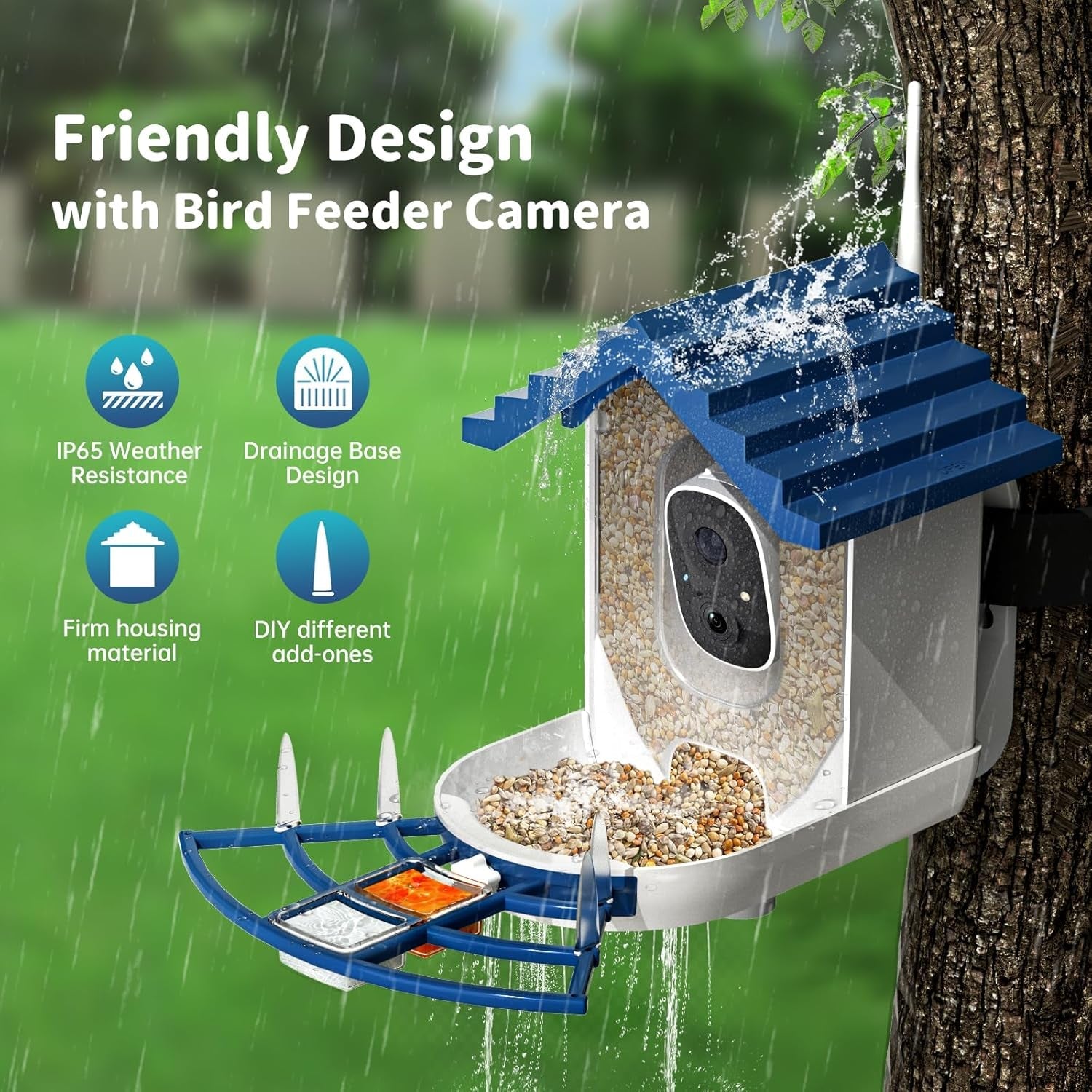 NAVFS Smart Bird Feeder Camera with Solar Panel, 2K Video & AI Bird ID