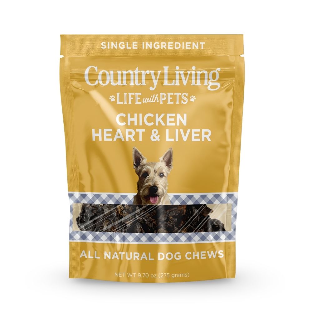 Country Living Dehydrated Chicken Hearts & Livers Dog Treats  9oz Bag  100% Natural, High-Protein, Single-Ingredient  Grain-Free, Healthy Training & Reward Treats  No Preservatives or Additives