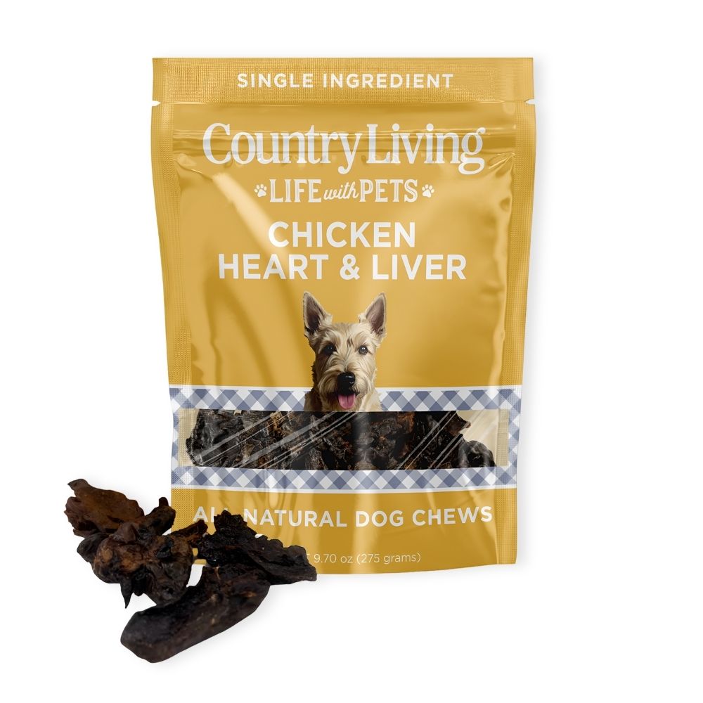Country Living Dehydrated Chicken Hearts & Livers Dog Treats  9oz Bag  100% Natural, High-Protein, Single-Ingredient  Grain-Free, Healthy Training & Reward Treats  No Preservatives or Additives