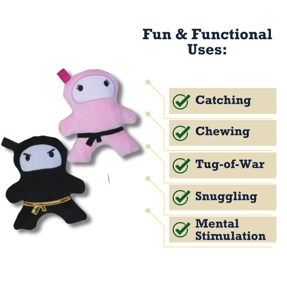 Pink & Black Ninja Plush Dog Toy Set, Squeakers & Crinkle Paper