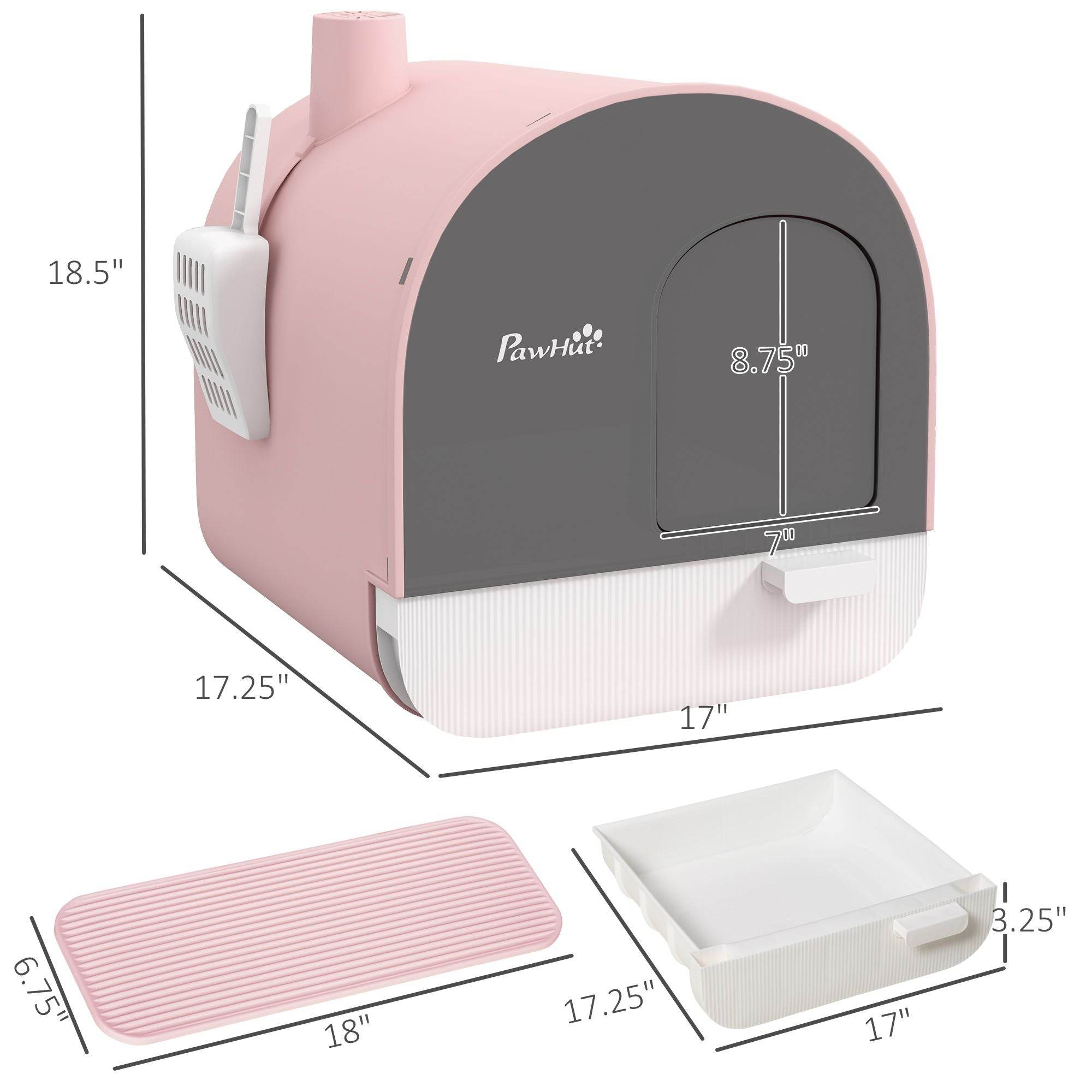 Pink Covered Cat Litter Box with Odor Filter - Complete Privacy Kit with Tray, Scoop & Mat | Compact Hooded Litter House