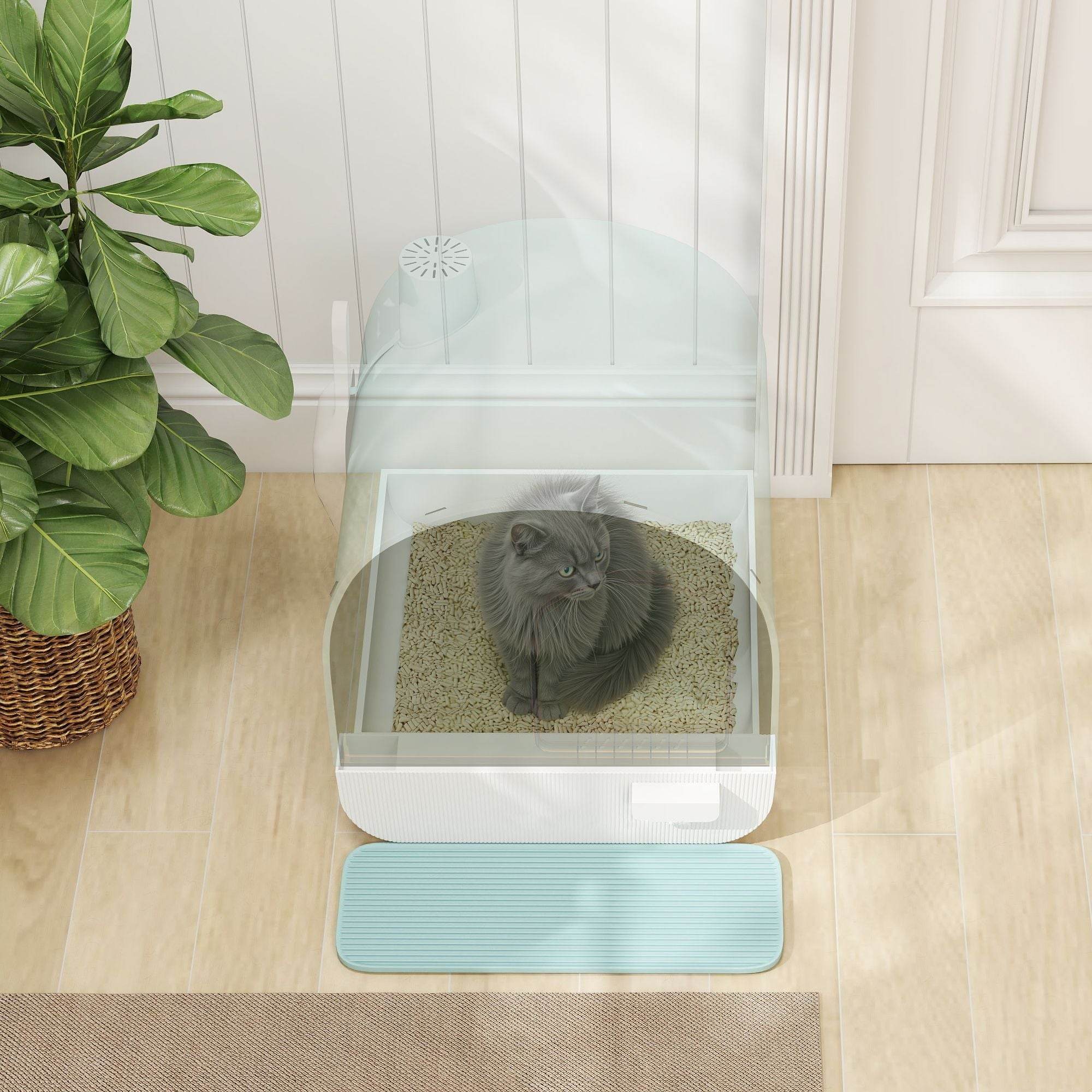 Covered Cat Litter Box with Odor Filter - Complete Privacy Kit with Tray, Scoop & Mat | Green Hooded Litter House