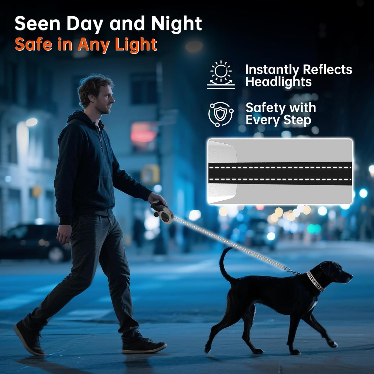 Retractable Dog Leash 16FT LED Light Heavy Duty Tangle Free