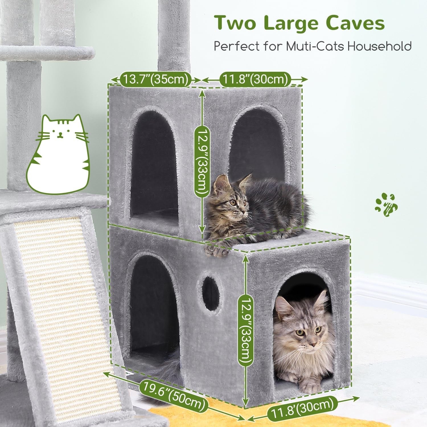 50-Inch Heavy Duty Cat Tree for Large Cats with Scratching Board & Condos