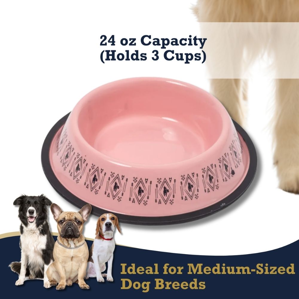 BOHO Unicorn Stainless Steel Dog Bowl with Silicone Base, 24 oz