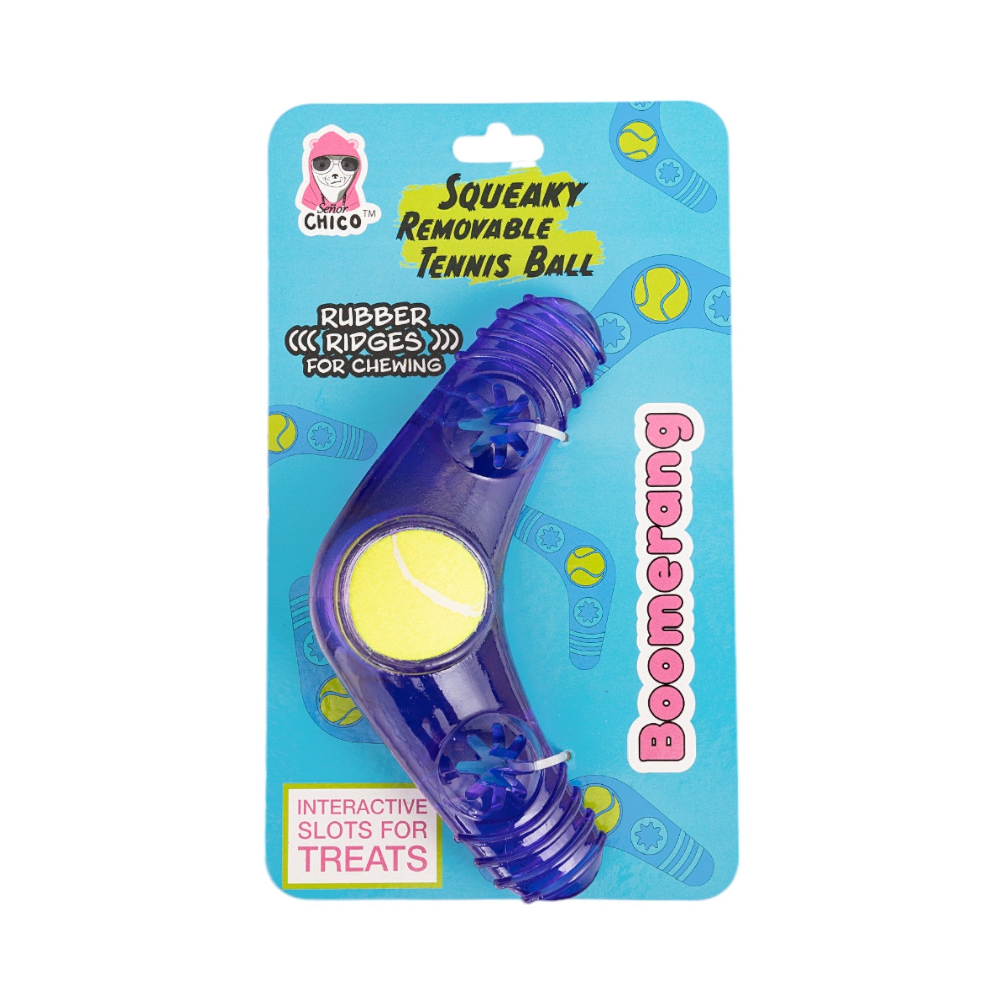 TPR Boomerang Dog Toy with Removable Squeaker Ball & Treat Compartments