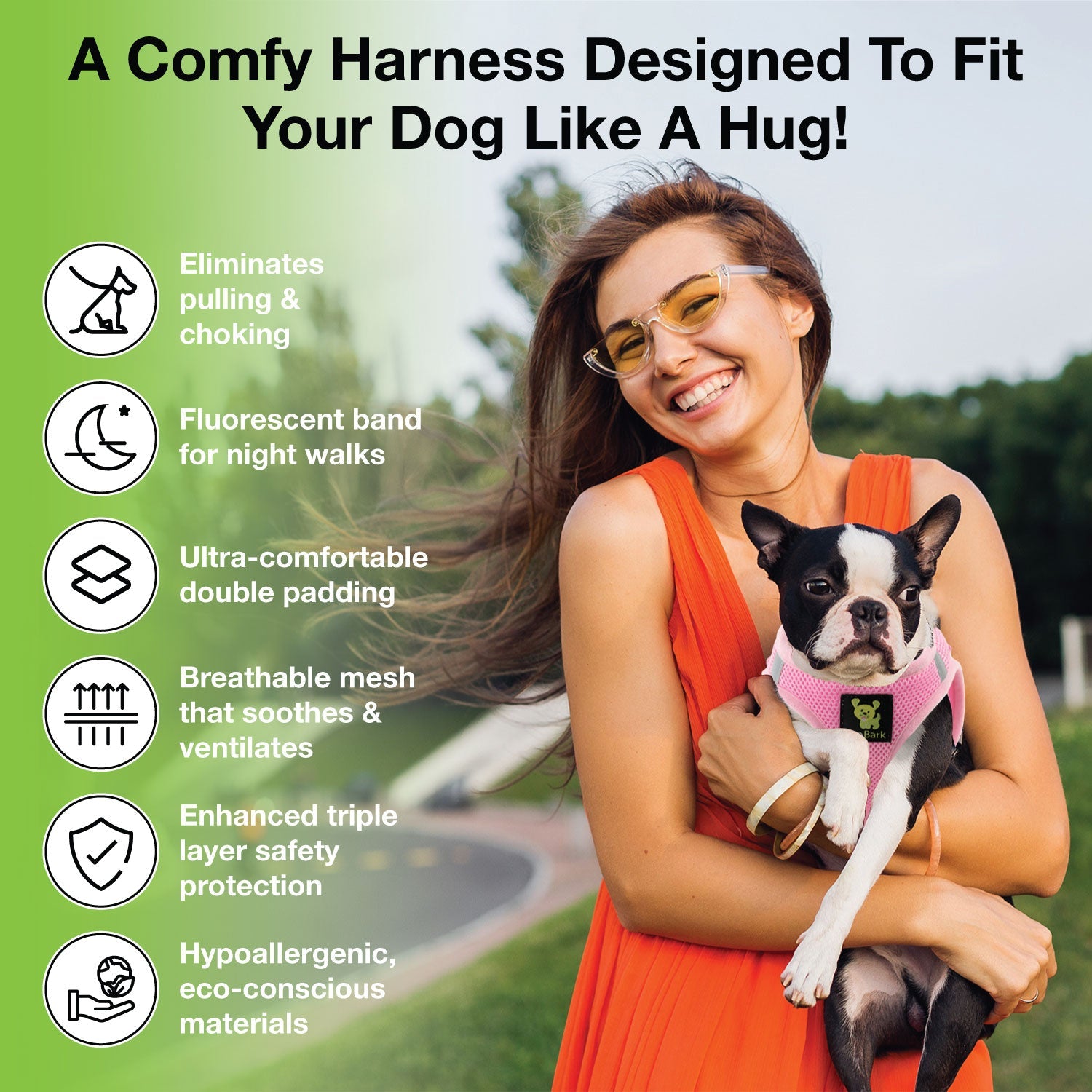 EcoBark Step In Dog Harness - Teacup & Small Breeds- Reflective Soft Mesh Harness for Teacup, Small Dogs and Puppies / Baby Pink