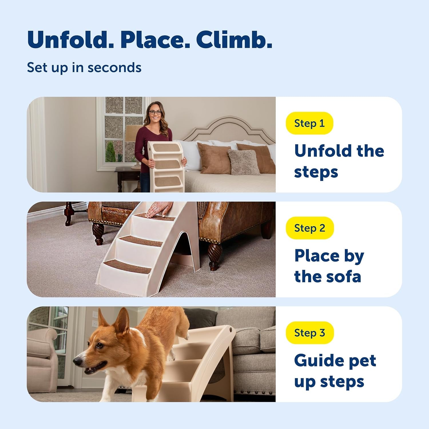 Dog Stairs for Bed Foldable Pet Steps Non Slip Portable 20 25 Inch