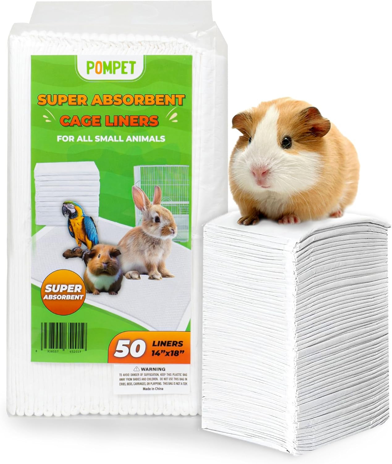 Guinea Pig Cage Liners Disposable 50 Pack Absorbent Small Pet Pads 14x18