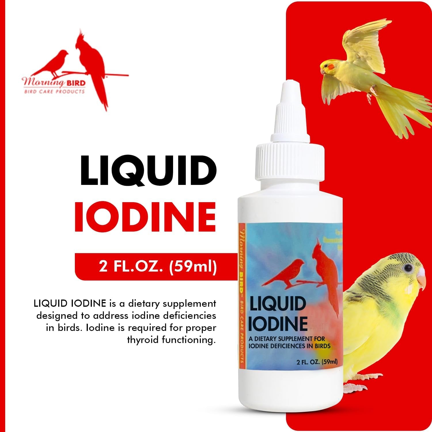 Liquid Iodine Supplement for Birds Feather Thyroid Support 4oz