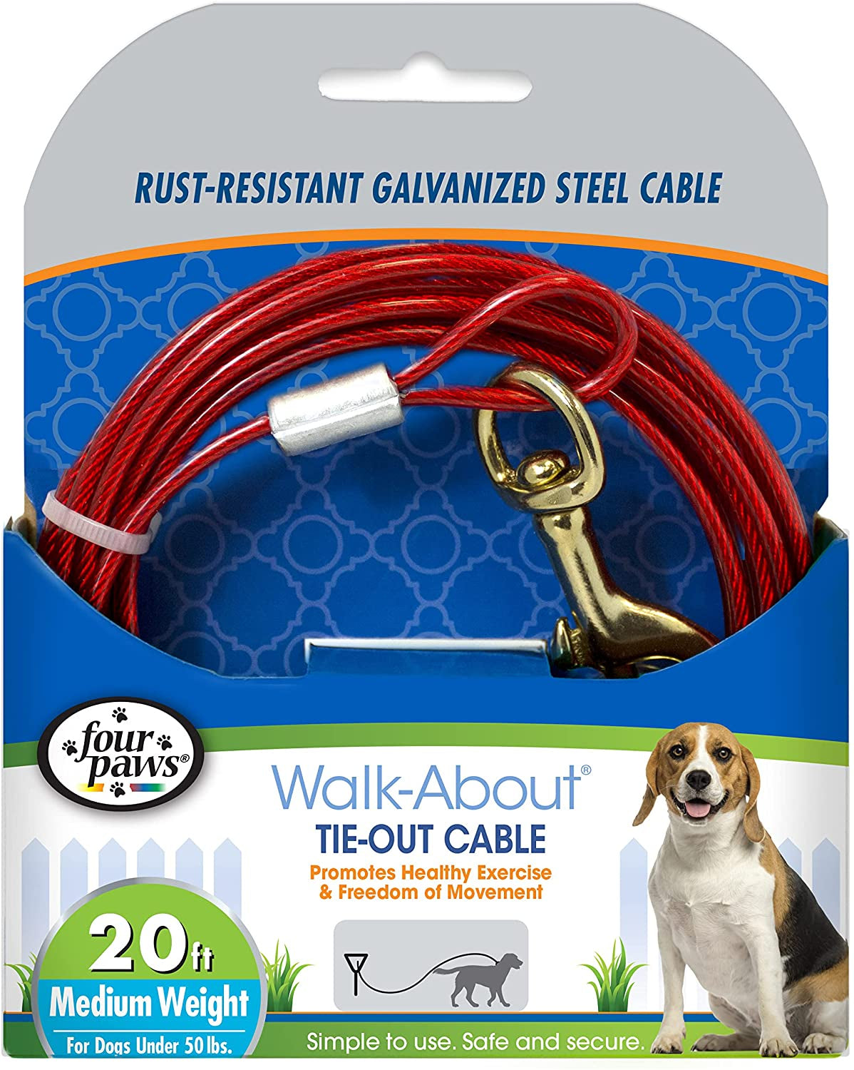 Four Paws Walk About Tie Out Cable Medium Weight For Dogs