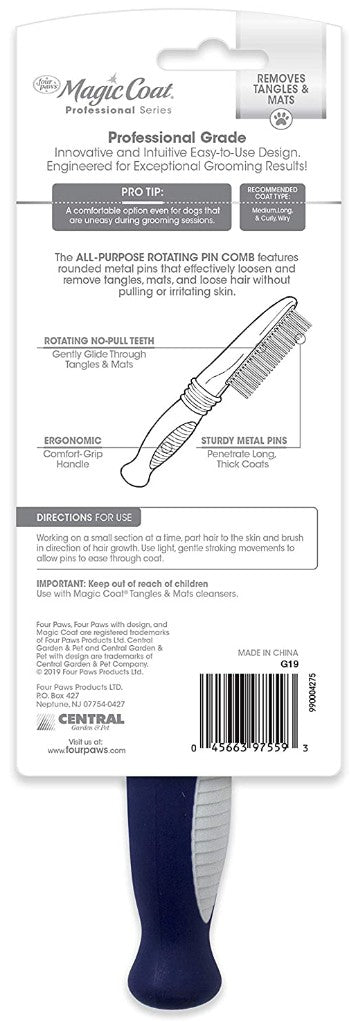 Four Paws Magic Coat Professional Series All-Purpose Rotating Pin Comb For Dogs