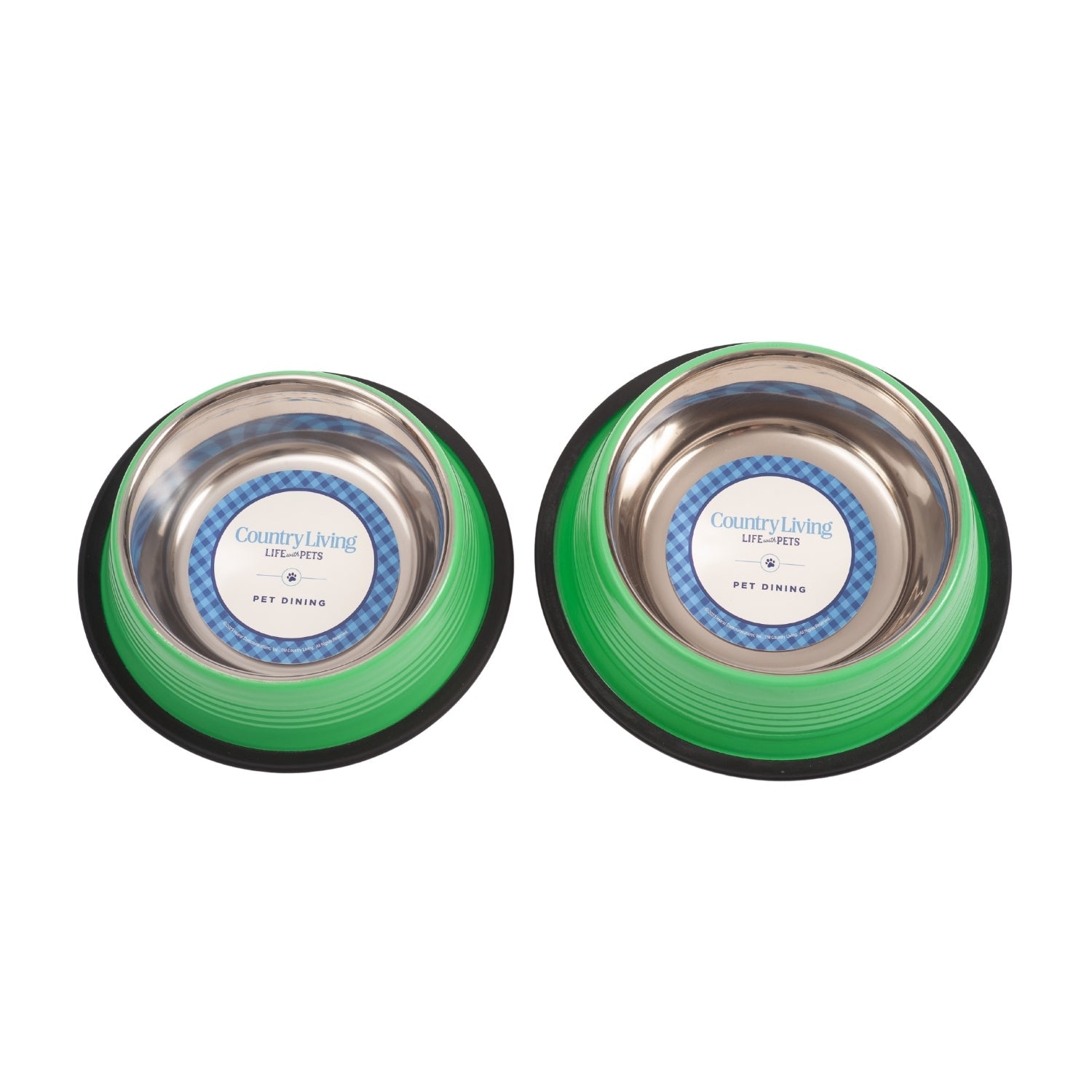 Country Living Ribbed Stainless Steel Pet Bowls  Irish Green | Set of 2 | Non-Slip Base
