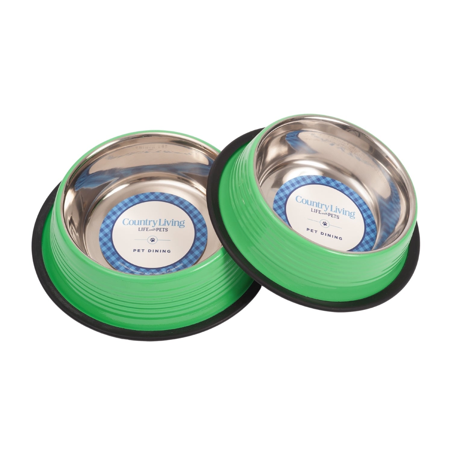 Country Living Ribbed Stainless Steel Pet Bowls  Irish Green | Set of 2 | Non-Slip Base