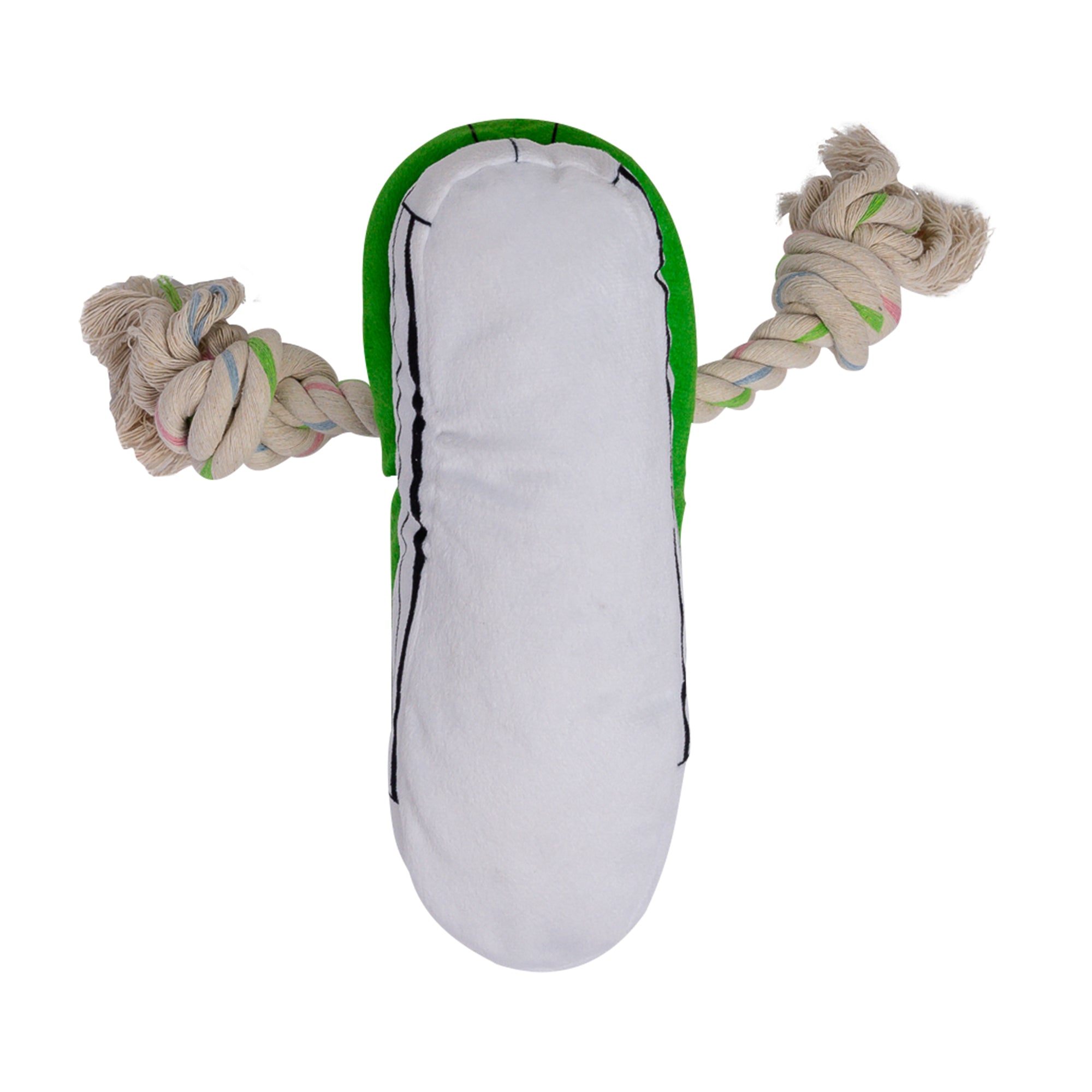 Green Squeaky Plush Sneaker Dog Toy with Rope & Treat Compartment