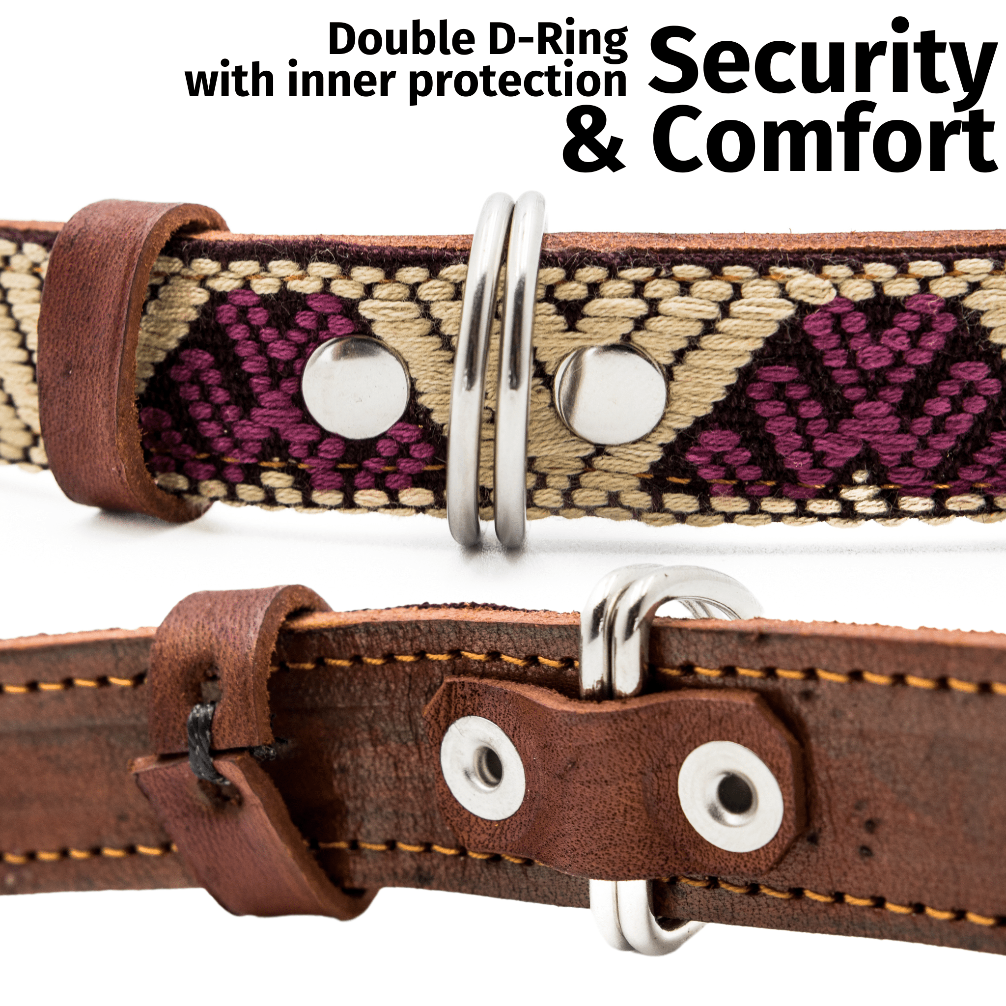 Handmade Leather Dog Collar — Aztec Embroidered | Baja White