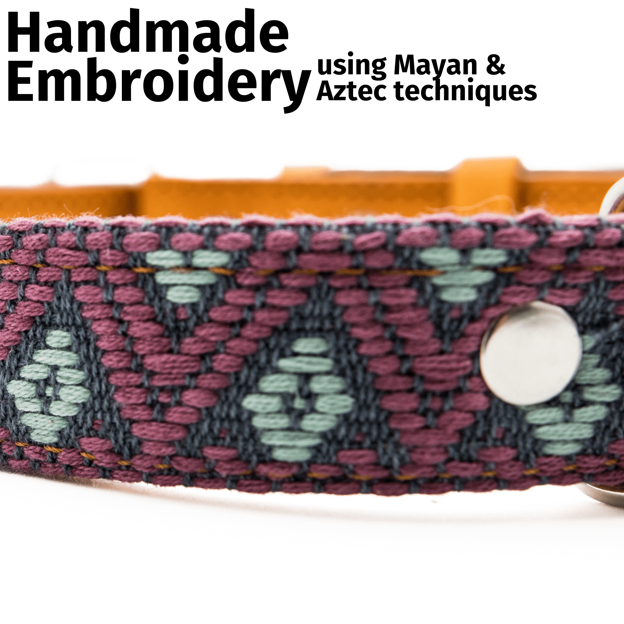 Handmade Leather Dog Collar — Aztec Embroidered | Camelot