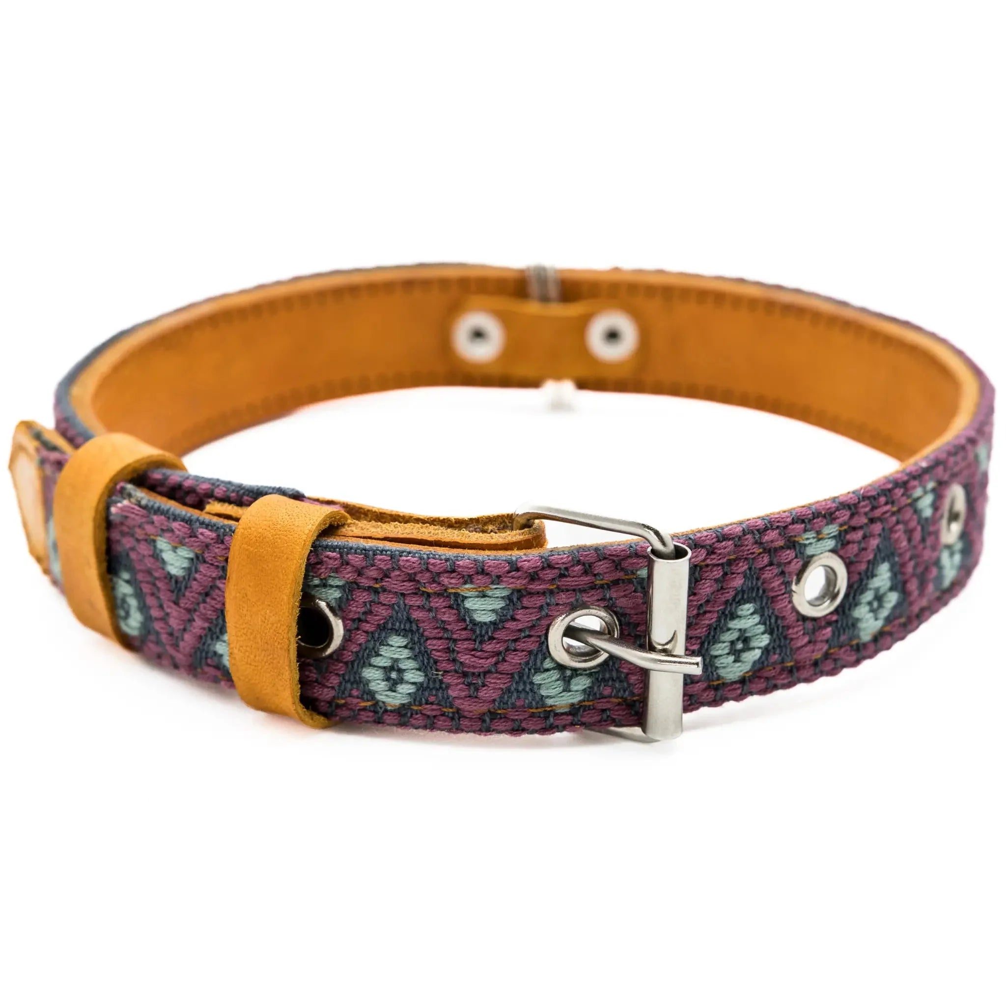 Handmade Leather Dog Collar — Aztec Embroidered | Camelot