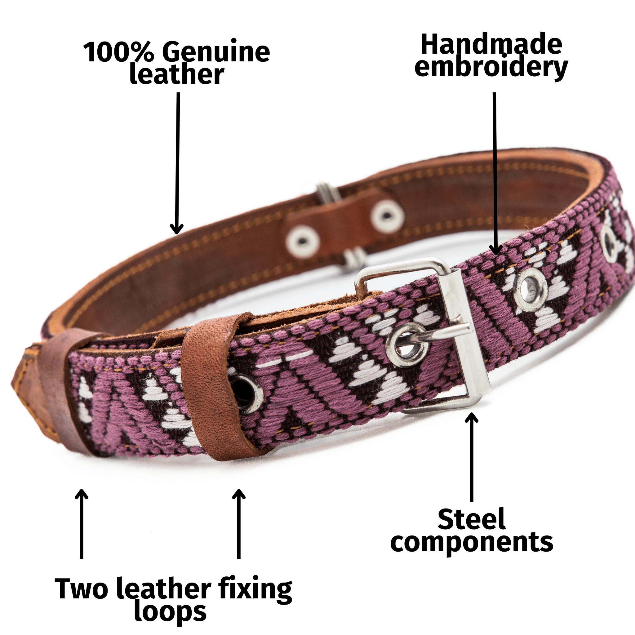 Handmade Leather Dog Collar — Aztec Embroidered | Carissma