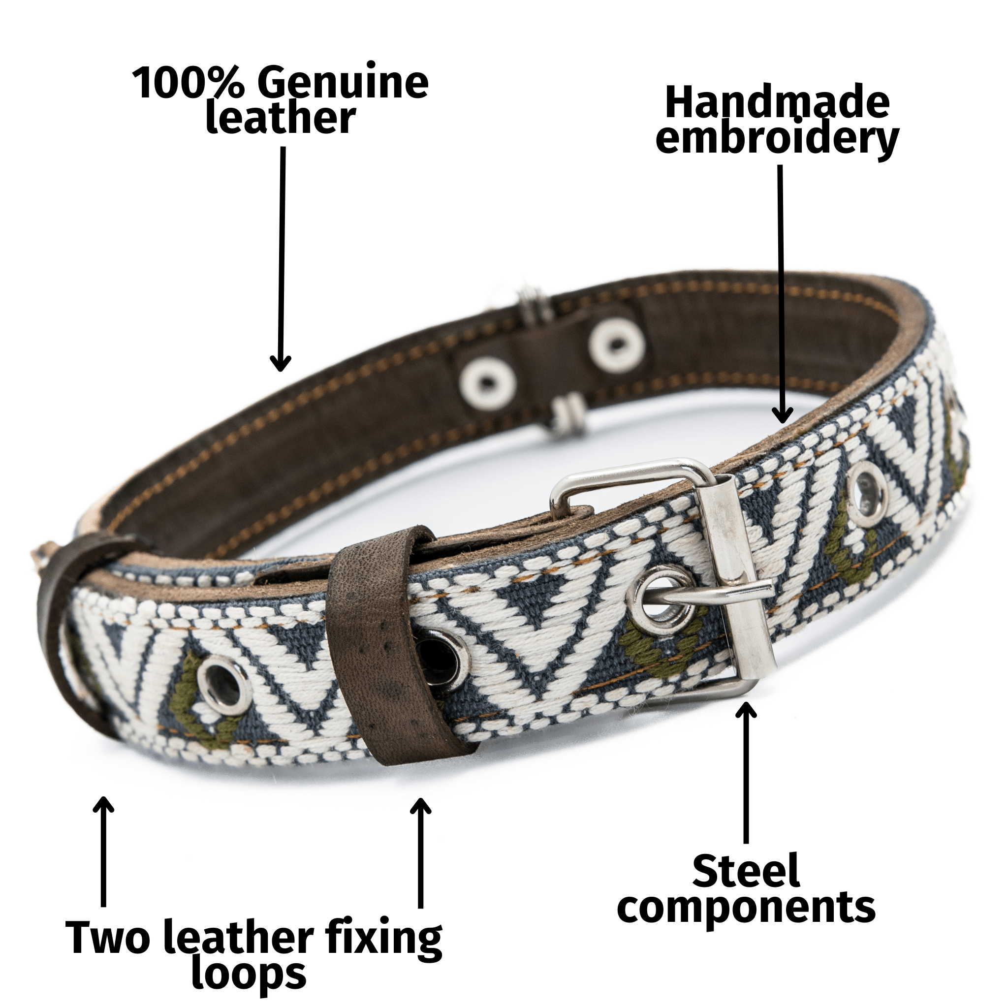 Handmade Leather Dog Collar — Aztec Embroidered | Ceramic Cello