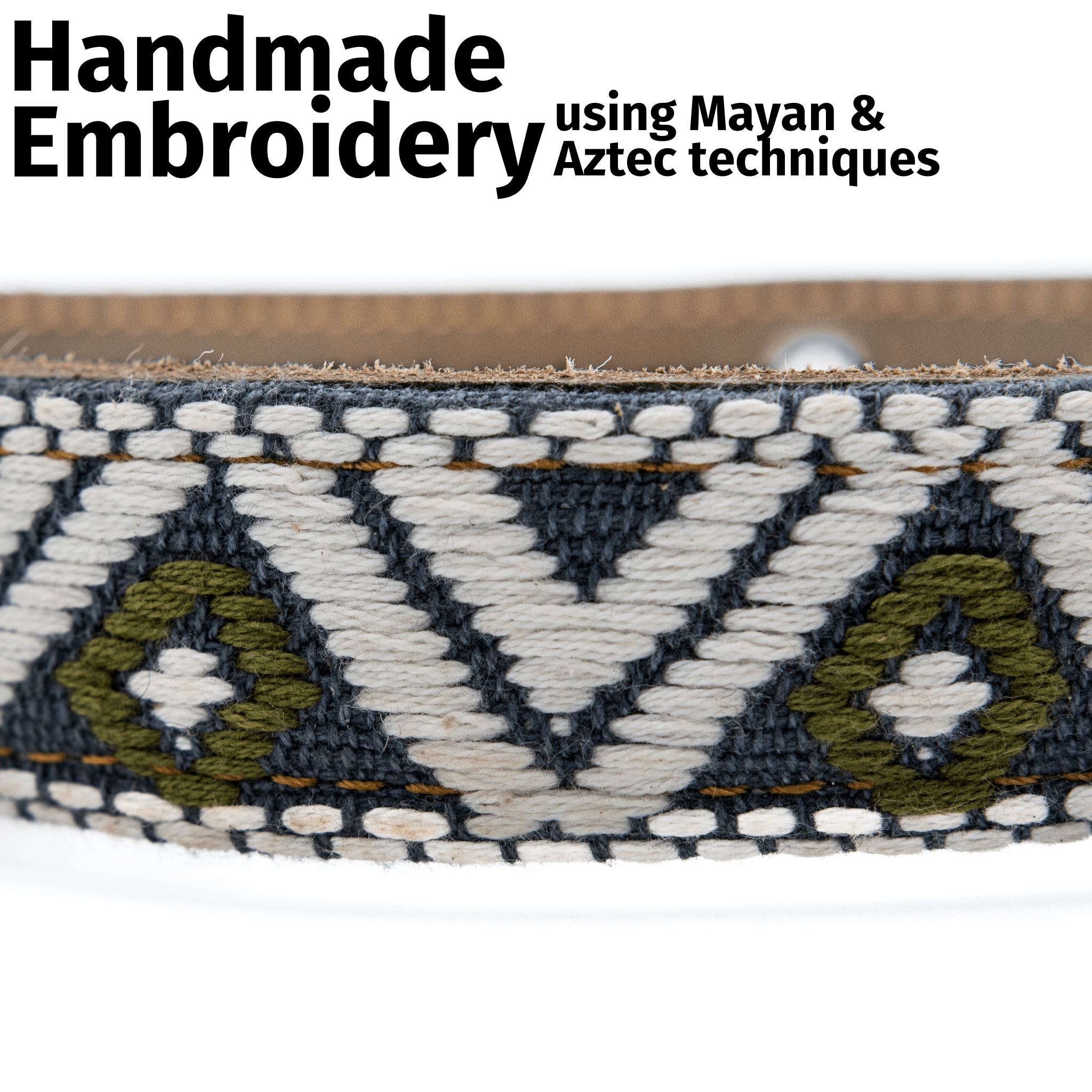 Handmade Leather Dog Collar — Aztec Embroidered | Ceramic Cello