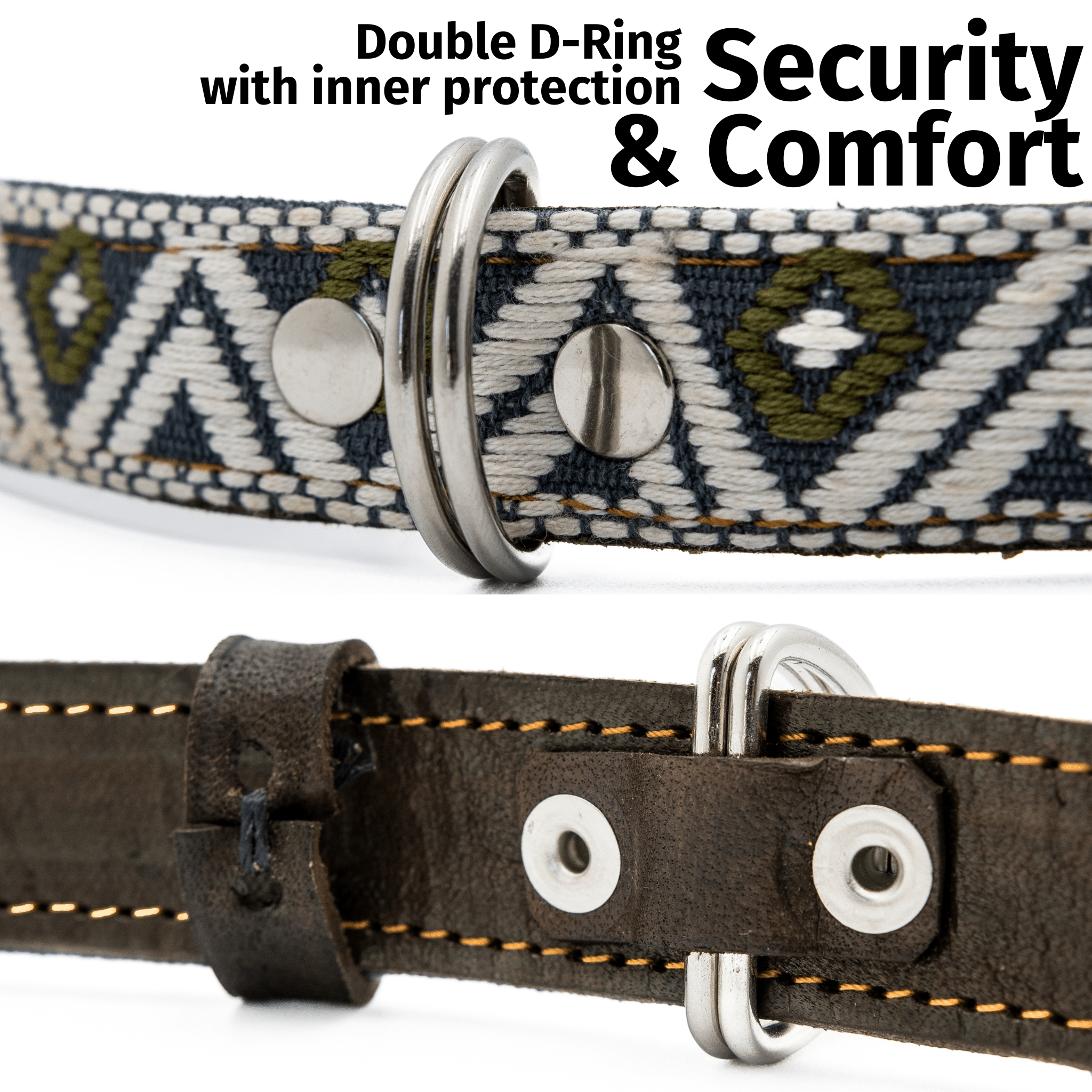 Handmade Leather Dog Collar — Aztec Embroidered | Ceramic Cello