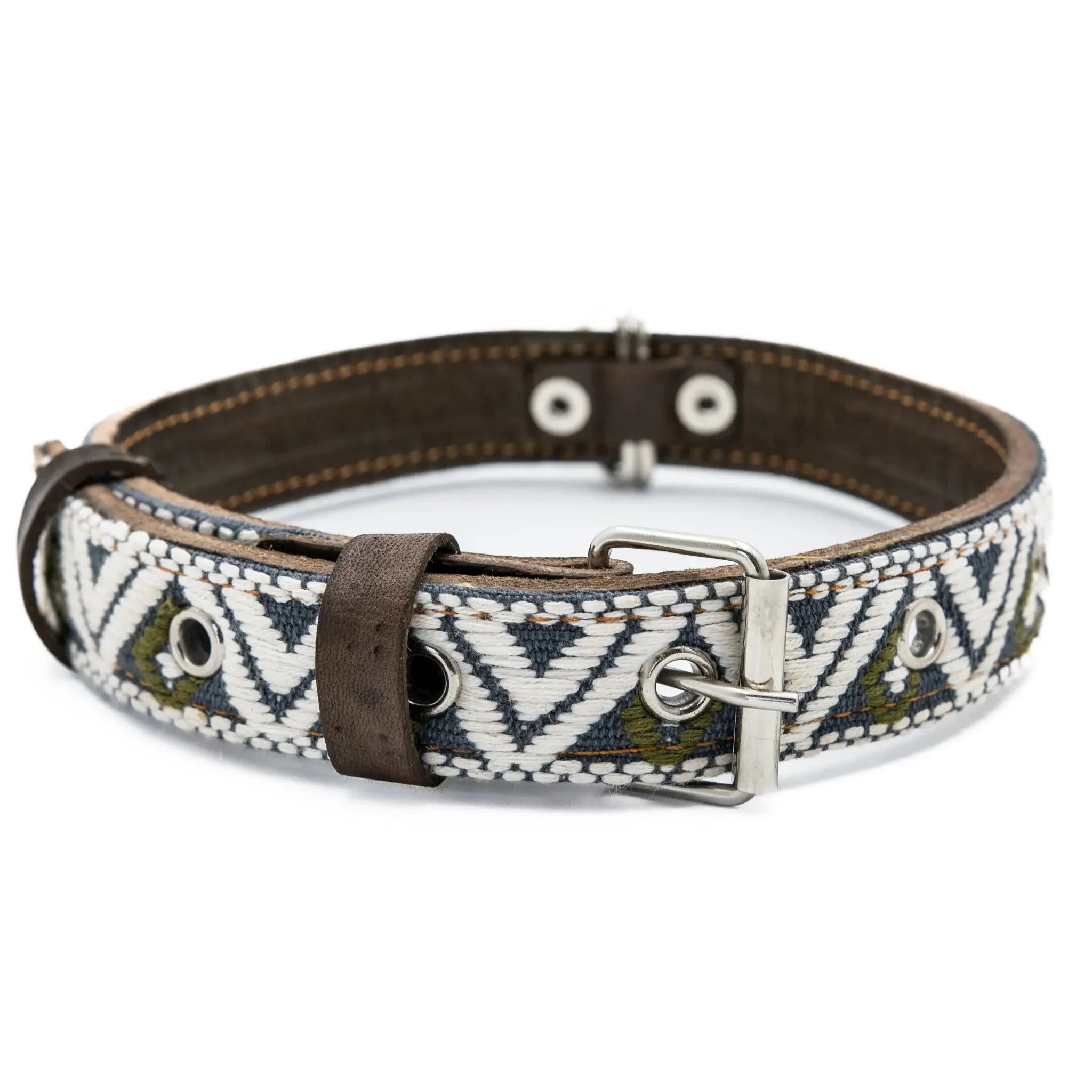 Handmade Leather Dog Collar — Aztec Embroidered | Ceramic Cello