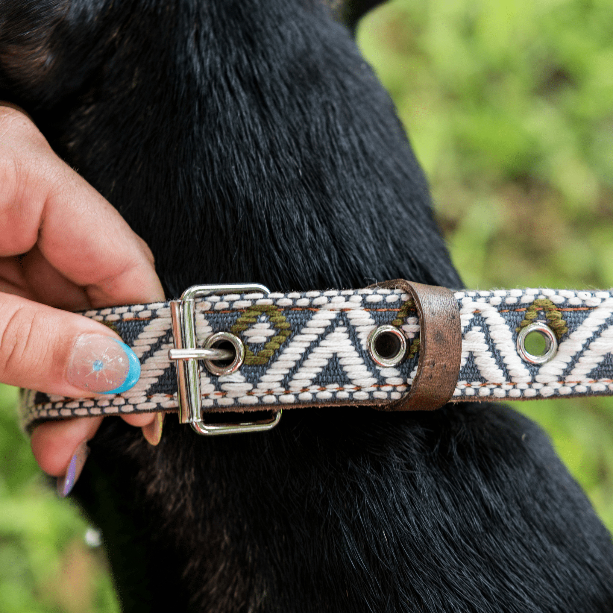 Handmade Leather Dog Collar — Aztec Embroidered | Ceramic Cello