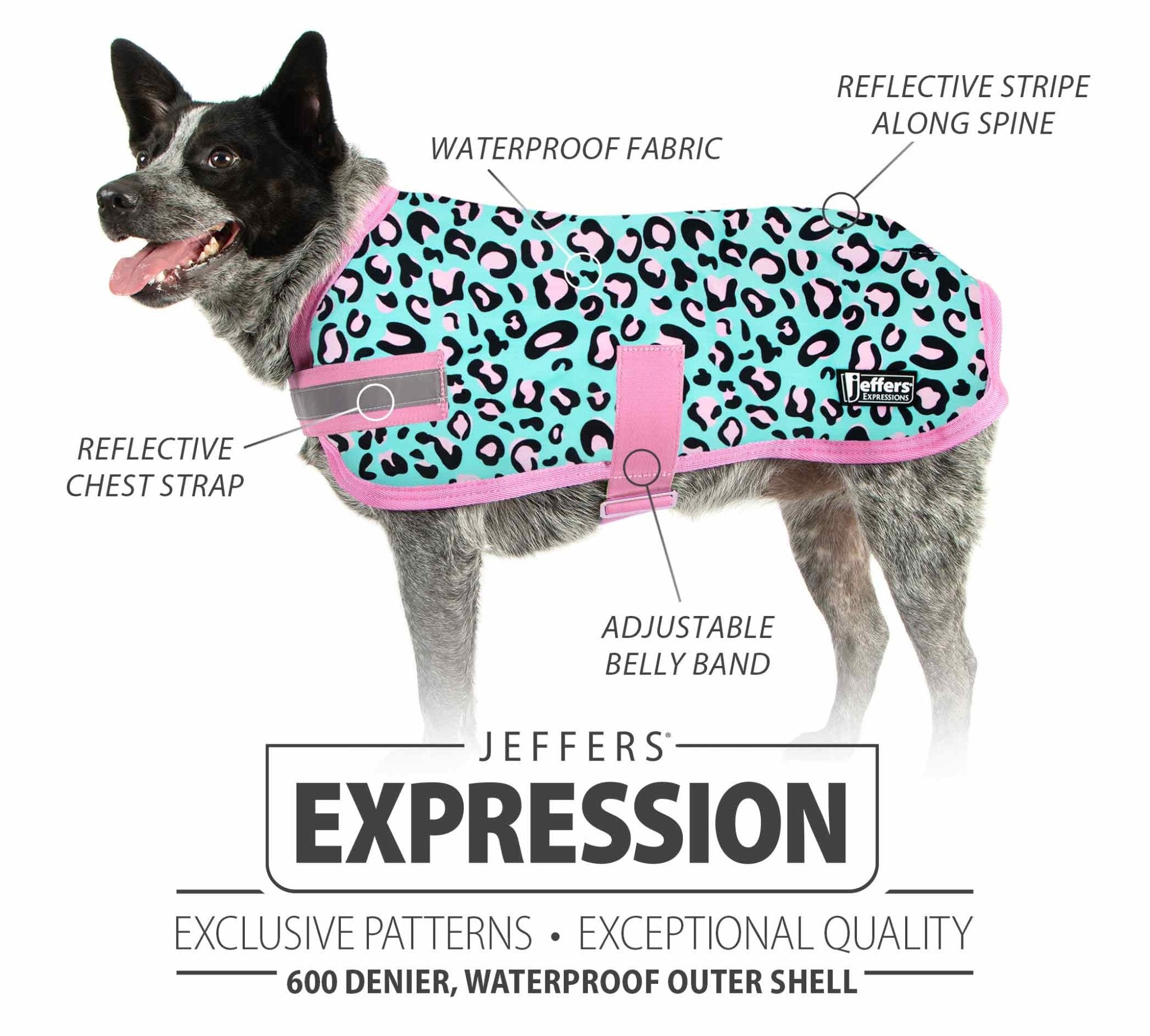 Jeffers Expression 600D Waterproof Ripstop Dog Coat, 240 Grams