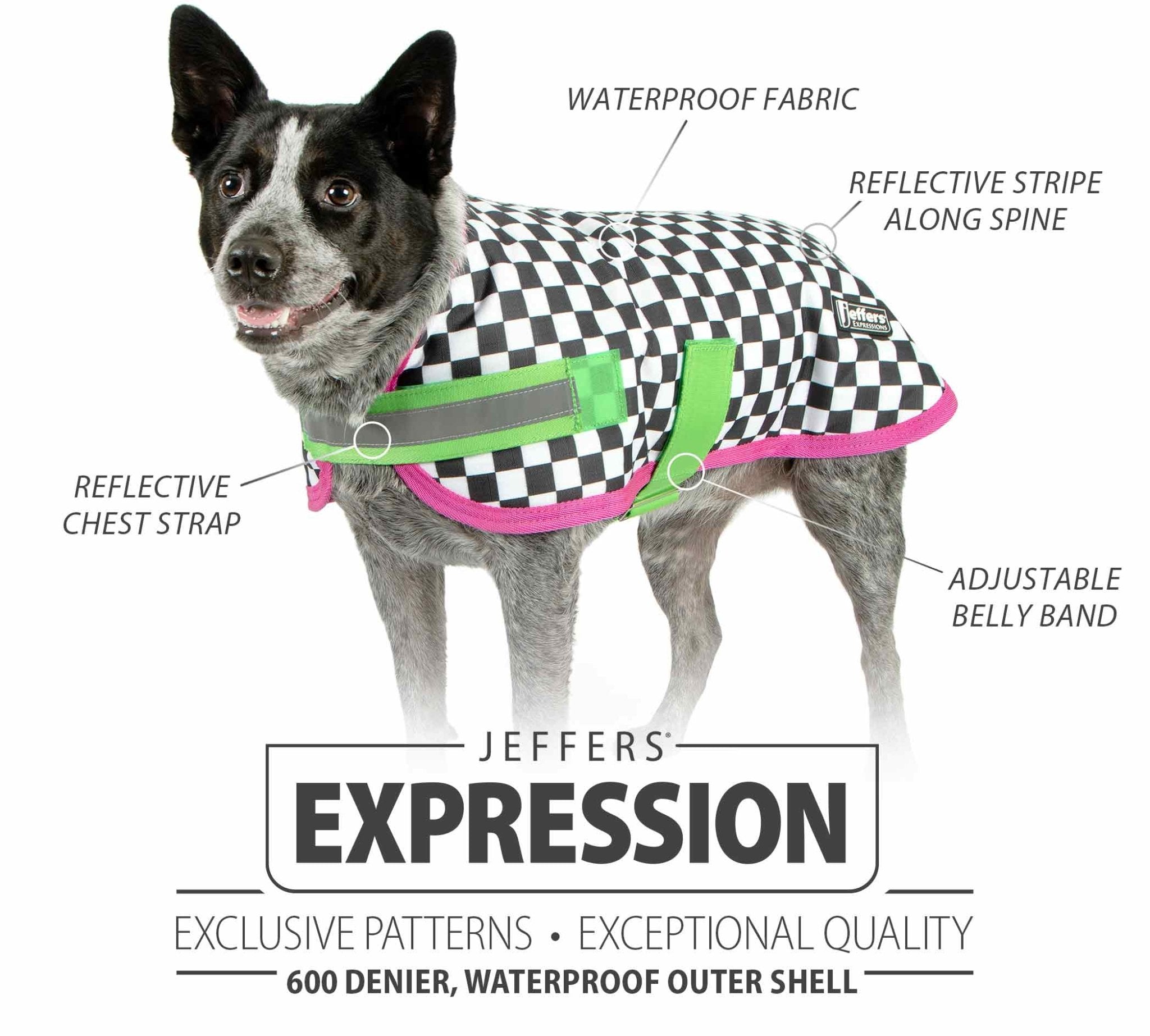 Jeffers Expression 600D Waterproof Ripstop Dog Coat, 240 Grams