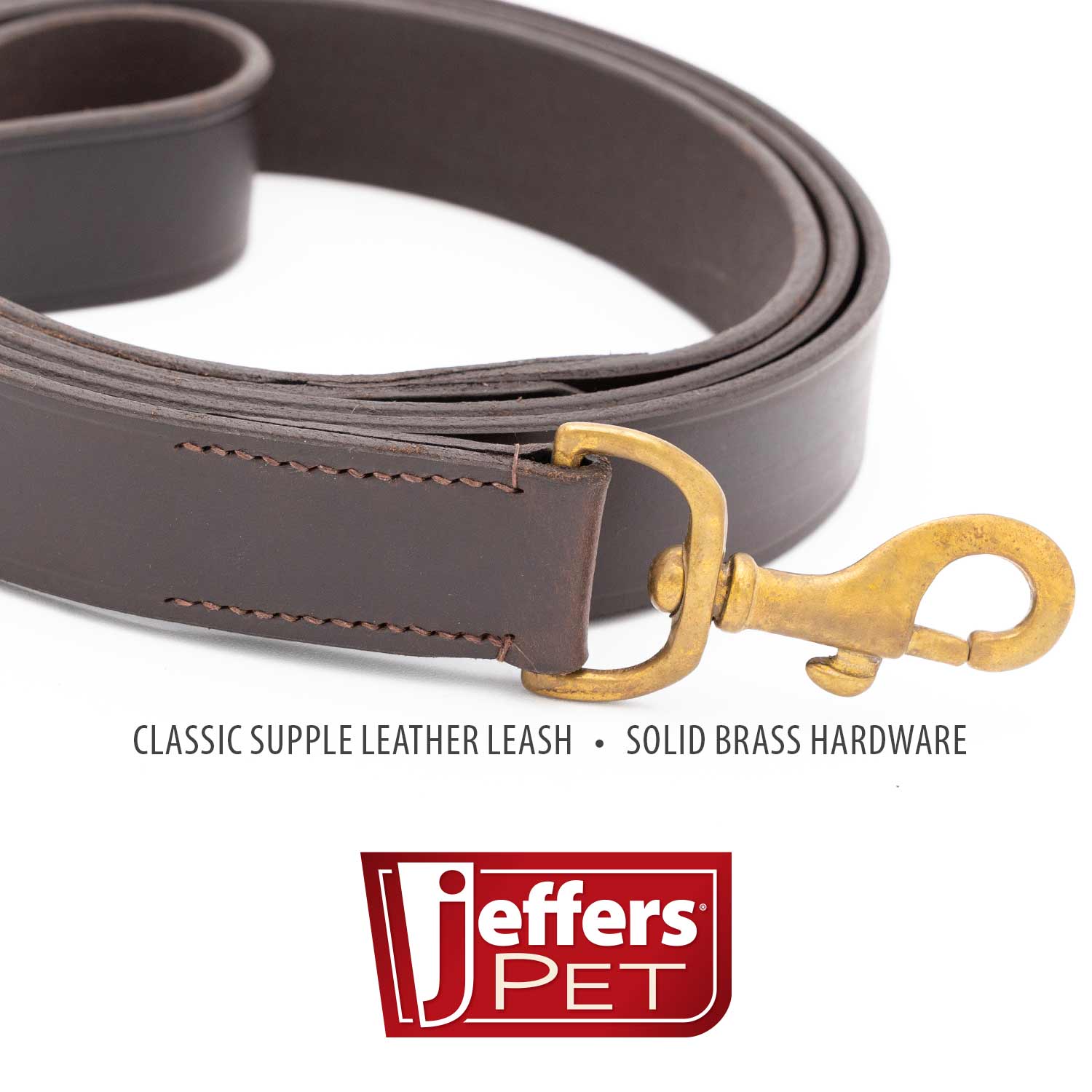 Jeffers Flat Leather Dog Leash with Hand Strap Handle, 6 Feet Long