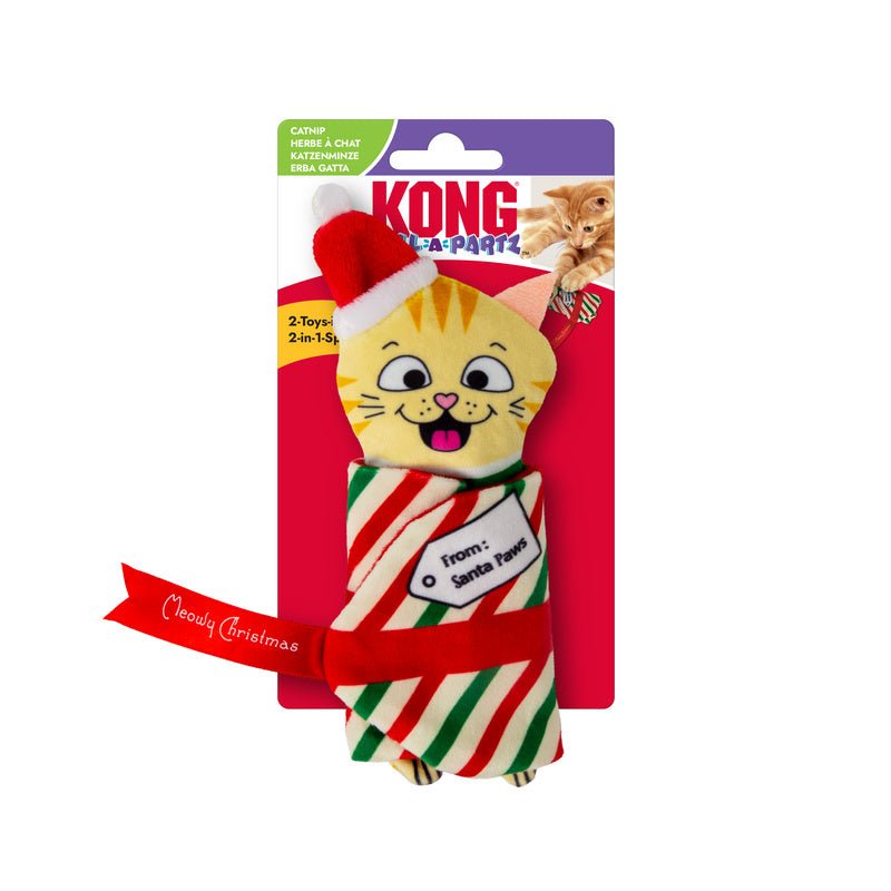 KONG Holiday Plush Pull-A-Partz Present Cat Toy, Assorted Colors