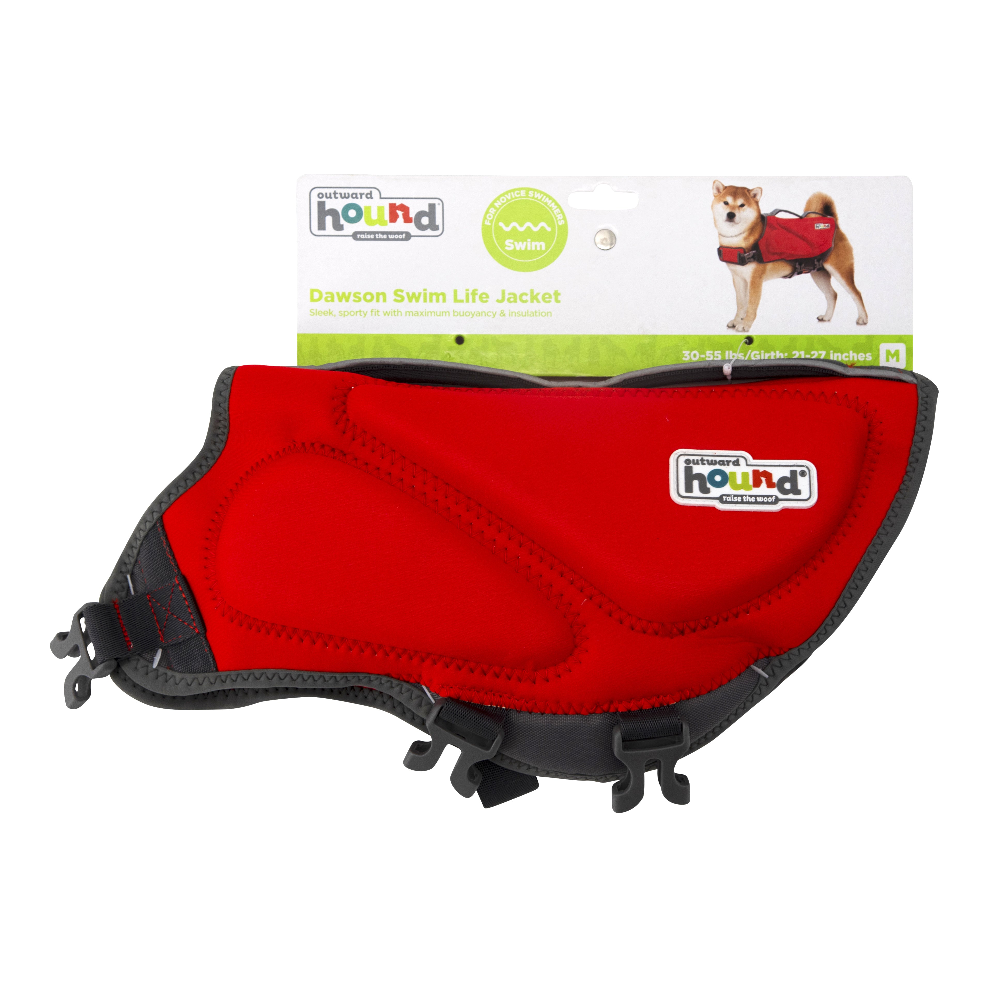 Outward Hound Dawson Swim Dog Life Jacket, Medium, Red, 50% Neoprene, Chest Girth 21"-27", Model 22093
