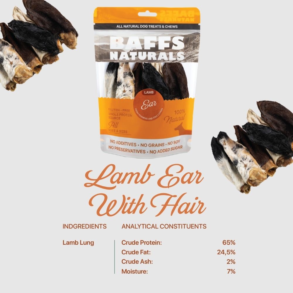 BAFFS NATURALS Lamb Ear Dog Chews, 3.5 oz