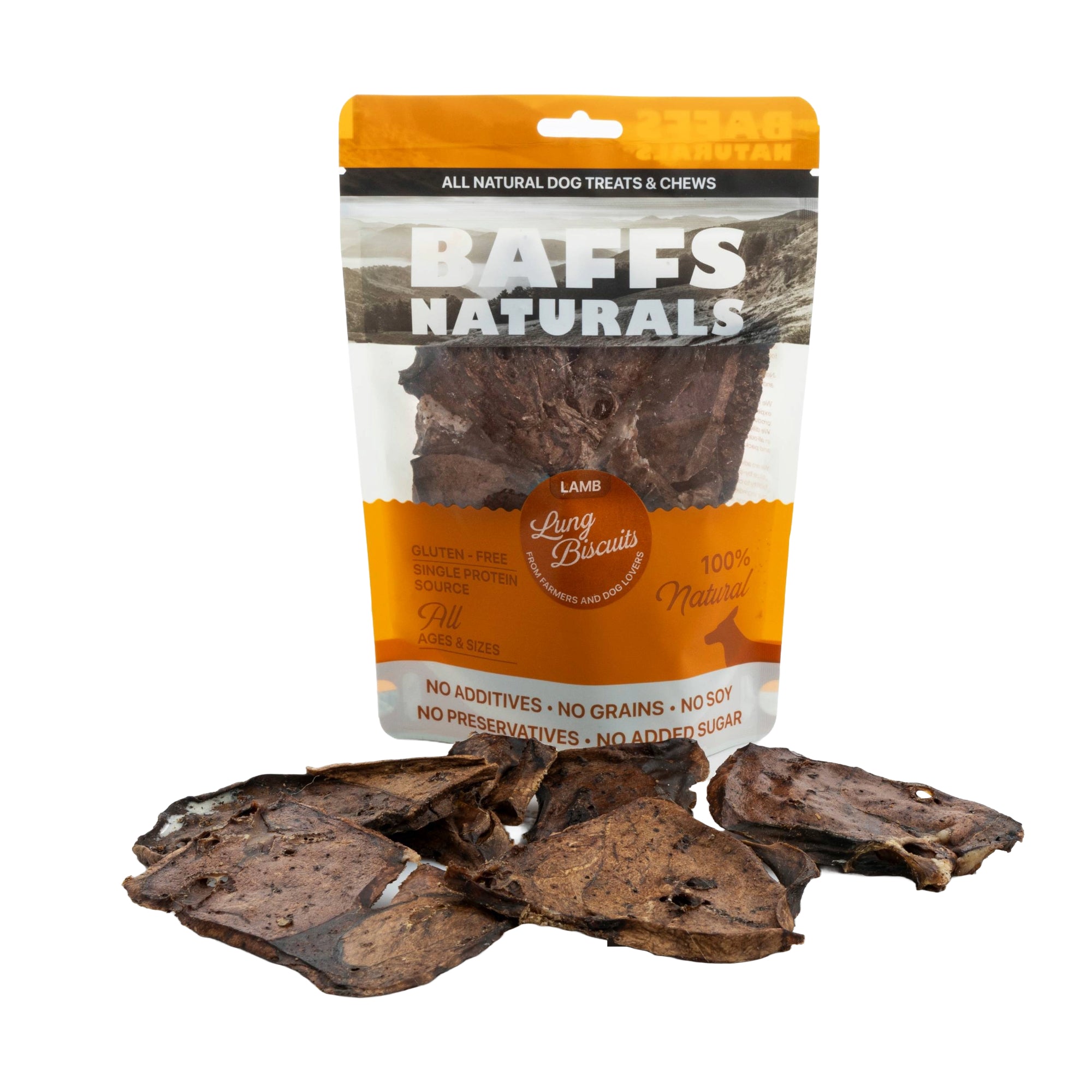 BAFFS NATURALS Lamb Lung Biscuits Dog Treats, 2-Pack