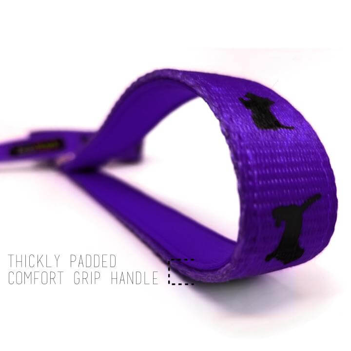 EcoBark Purple Dog Leash- Padded Comfort Grip Leash Dog Pattern - 4ft, 5ft, and 6ft  for XS, Small, and Medium Dogs