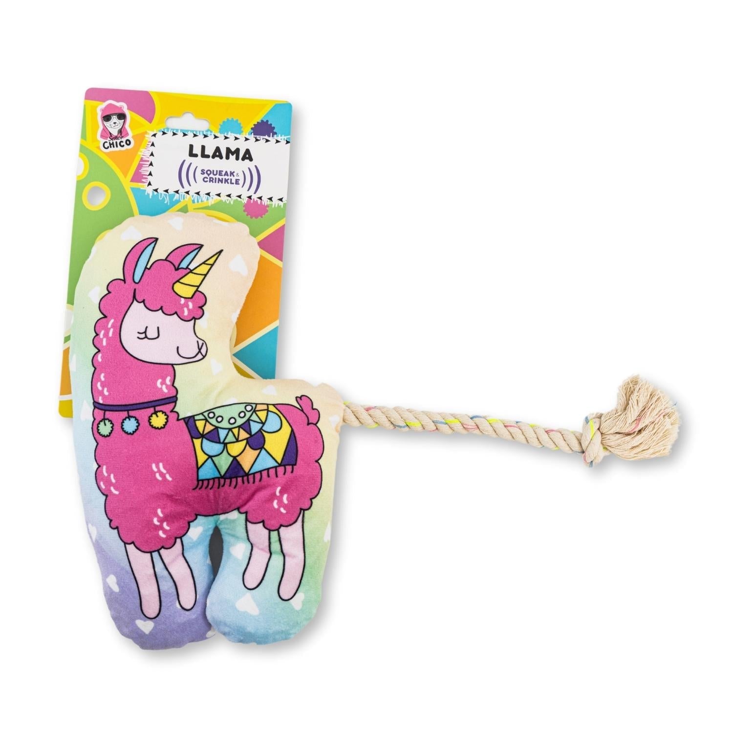 Magical Llama Plush Dog Toy with Squeaker & Crinkle Paper