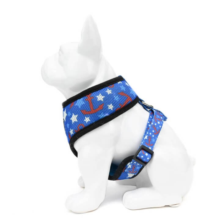 EcoBark Nautical Dog Harness - Over-the-Head Soft Mesh Vest Halter for Small to Medium Dogs
