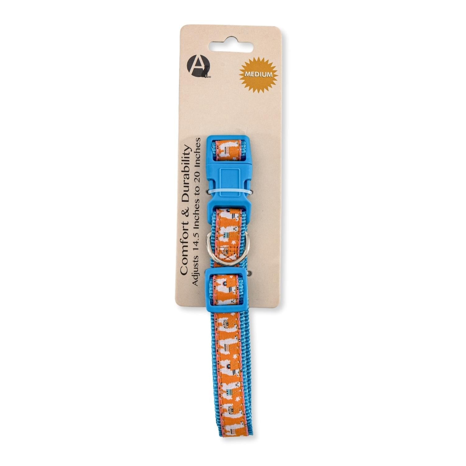 Nylon Dog Collar with Embroidered Llama Design, Adjustable, Comfortable & Secure Fit