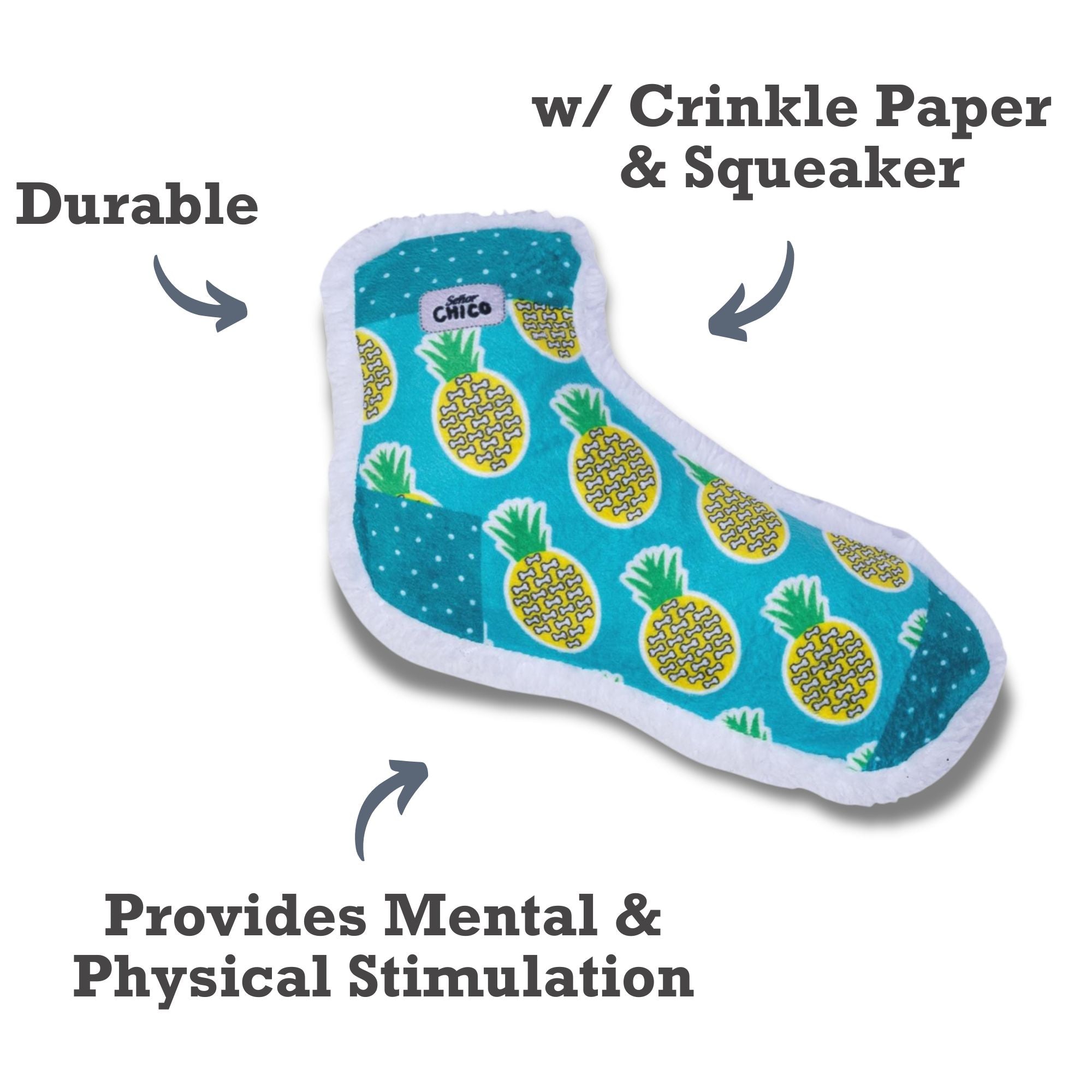 Squeaky Pineapple Plush Sock Dog Toy with Crinkle Paper